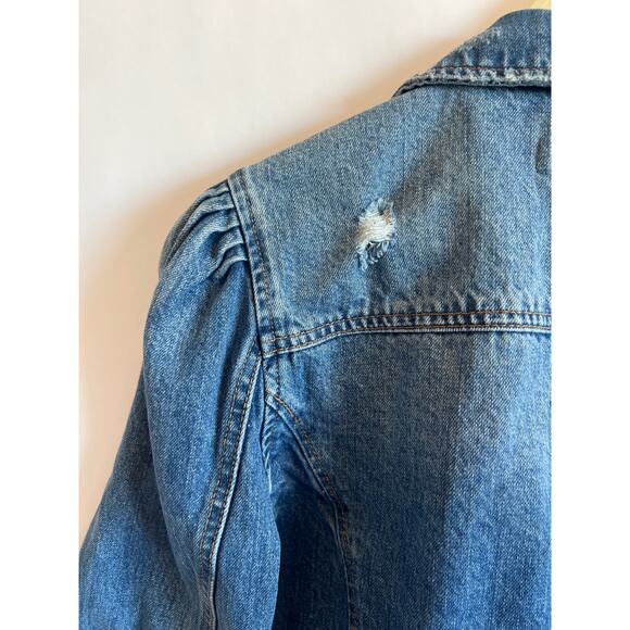 BLANKNYC CROP PUFF SLEEVES DENIM JEAN JACKET MEDIUM WASH DISTRESSED SIZE M - Picture 5 of 11